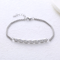 Нержавеющая Сталь Цвет Винтажные браслеты из нержавеющей стали с микропаве из прозрачных кубических цирконий, браслеты-цепочки для женщин, цвет нержавеющей стали