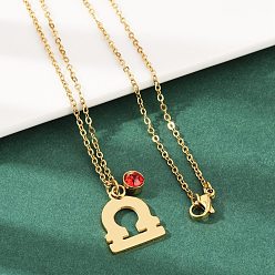 Весы 304 ожерелья с подвесками в виде созвездий из нержавеющей стали и стеклянного сверла, реальный 18 k позолоченный, вакуумные покрытия, Весы, 17.72 дюйм (45 см), Кулон : 18x15.5x1.4 мм