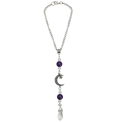 Аметист Подвесные украшения из натурального аметиста и сплава, со стеклянной подвеской в форме капли для автомобильных украшений, круглый, луна и звезда, 224 мм