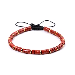 Красный Камень Браслеты из натуральной красной яшмы с плетением из бусин для женщин, плоско-круглые, 6-3/4~10-1/4 дюйм (17~26 см)