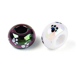 (52) Непрозрачная лаванда УФ-покрытие, напечатанные непрозрачные акриловые европейские бусины, рондель с узором в виде следа, большое отверстие шарик, разноцветные, 13.5~14x8.5~9 мм, отверстие : 5.8 мм