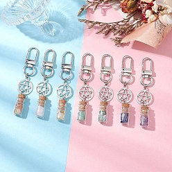 Смешанные камни 7 Чакра натуральный лазурит, амазонит, аметист, цитрин, зеленый авантюрин, розовый кварц и красный авантюрин в стеклянных бутылках желаний подвесные украшения, с поворотными застежками сплава, 79 мм, 7 шт / комплект