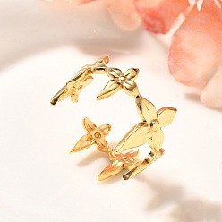 Золотой Цветок 201 открытая манжета из нержавеющей стали для женщин, золотые, 10.5~15 мм, регулируемый.