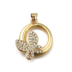 Бабочка Латунные микро проложить кубического циркония подвески, плоско-круглые, без кадмия и без свинца, стойки покрытие, долговечный, реальный 18 k позолоченный, бабочка, 23.5x20.5x4.5 мм, отверстие : 4x4.5 мм