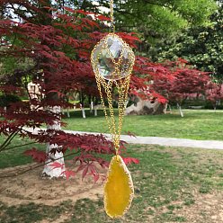 Золотистый K9 стеклянные круглые подвесные украшения, подвесные ловцы солнца, с кусочком натурального агата, для украшения домашнего сада, золотые, Кулон : 300 мм