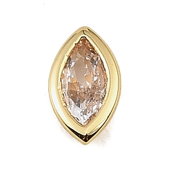 Clear Brass Pave Cubic Zirconia Cabochons, Horse Eye, Faceted, Pointed Back, Rack Plating, Long-Lasting Plated, Cadmium Free & Lead Free, Real 18K Gold Plated, Clear, 8x4.5x2mm