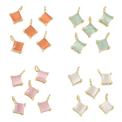 (52) Непрозрачная лаванда Подвески из латунной кошки, плоский круглый шарм, долговечный, стойки покрытие, без свинца и без кадмия, реальный 18 k позолоченный, разноцветные, 11x8x4 мм, отверстие : 2 мм