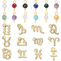 Mixed Color 24Pcs Natural Gemstone Birthstone Connector Charms and Alloy Pendants, with 304 Stainless Steel Findings, Mixed Color, 15~17mm, Hole: 2.3mm
