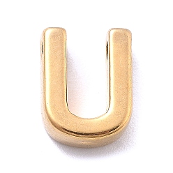 Letter U Ионное покрытие (ip) 304 брелоки из нержавеющей стали, буквенное очарование, реальный 18 k позолоченный, Буква U, 9.5x7x3 мм, отверстие : 1.6 мм