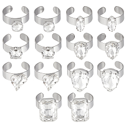 Прозрачный 304 из нержавеющей стали манжеты кольца, со стеклянными стразами, прозрачные, 25~27 мм