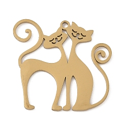 Золотой 201 подвески из нержавеющей стали, лазерная резка, подвески в форме кошки, золотые, 23.5x24x1.2 мм, отверстие : 1.5 мм