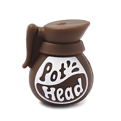 Коричневый Силиконовые бусины, фокусные бусы, кофейник, кофе, 19x18.5 мм, отверстие : 2 мм