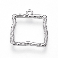 Stainless Steel Color Tarnish Resistant 304 Stainless Steel Pendants, Textured, Square, Stainless Steel Color, 17x15.5x1mm, Hole: 1.4mm