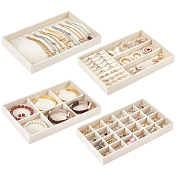 Beige 4Pcs 4 Styles MDF Covered with Velvet Jewelry Display Trays, Rectangle, Beige, 23.7x15.3x2.8cm, 1pc/style
