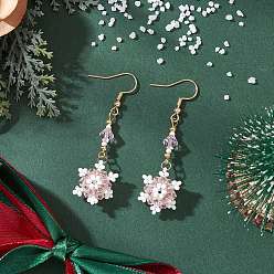 Pink Стеклянные бусины серьги dnagle, снежинка, золотые, розовые, 55x16 мм