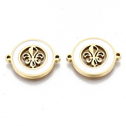 Золотой 304 соединительные звенья эмалированные нержавеющие, лазерная резка, плоские круглые с Флер де Лис, белые, золотые, 14.5x18.5x2 мм, отверстие : 1.2 мм