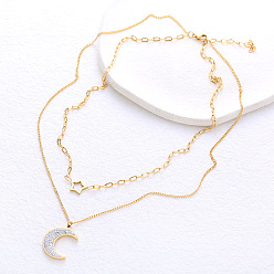 Золотой Двухслойные ожерелья из нержавеющей стали с подвеской в виде звезды и луны для женщин, золотые