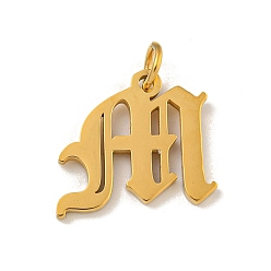 Letter M Ионное покрытие (ip) 304 брелоки из нержавеющей стали, лазерная резка, золотые, буквенное очарование, Буква М, 15x16x1.5 мм, отверстие : 3 мм