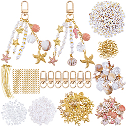 Color mezclado Kits de accesorios para llaveros con temática marina hechos en casa, incluir colgantes de aleación de esmalte, colgantes de acrílico, cuentas de plástico abs, hierro termina con cadenas de torsión, formas mixtas, color mezclado, 20x10x1.5 mm, agujero: 2 mm
