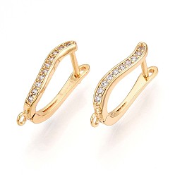Настоящее золото 18K Латунный микропаве кубический цирконий кольцо серьги фурнитура, без свинца, без никеля и без кадмия, реальный 18 k позолоченный, 21x11x3.5 мм, отверстие : 1.2 мм, штифты : 1 мм
