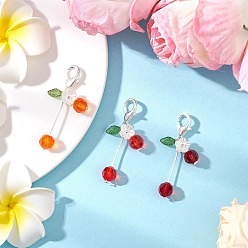 (52) Непрозрачная лаванда 3шт. стеклянные подвесные украшения в виде вишни, с бусинами из АБС-пластика, имитирующими жемчуг, и поворотными застежками из сплава, разноцветные, 47 мм