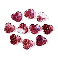 (123L) Белый крем непрозрачный блеск Расписные прозрачные стеклянные шапочки для запекания, цветок, с блеском порошок, огнеупорный кирпич, 11.5x12x3.5~4 мм, отверстие : 1.2 мм, Около 1750 шт / 1000 г