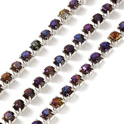 Аметист Железо горный хрусталь чашка цепи, с катушкой, серебряные, аметист, 3x3x2.5 мм, Около 10 ярдов / рулон