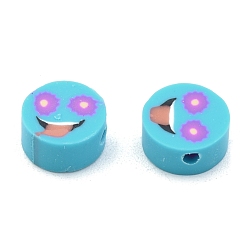 Темно-Голубой Бусины из полимерной глины , плоский круглый с рисунком улыбающегося лица, глубокое синее небо, 9x4.5 мм, отверстие : 1.8 мм