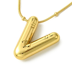 Letter V Ion Plating(IP) Initial Letter 304 Stainless Steel Pendant Necklaces, Real 18K Gold Plated, Letter V, 15.91 inch(40.4cm), pendant: 19.5x16.5mm