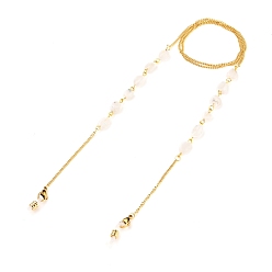 White Moonstone 304 цепочки для очков из нержавеющей стали, шейный ремешок для очков, с натуральным белым лунным камнем, застежки-клешни и резиновые петли на концах, золотые, 27.95 дюйм (71 см)