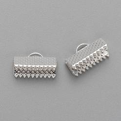 Silver Iron Ribbon Crimp Ends, Silver Color Plated, 7x13mm, Hole: 2mm