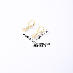 Прозрачный Латунь кубического циркония болтаться серьги, слеза, золотые, прозрачные, 22~25x5~6 мм