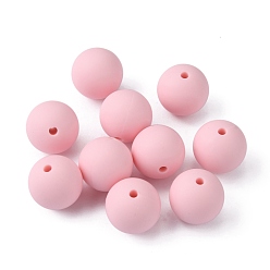 Pink Cuentas de silicona ecológicas de grado alimenticio, rondo, rosa, 15 mm, agujero: 2.5 mm