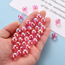 Hot Pink Transparent Acrylic Beads, AB Color Plated, Round, Hot Pink, 12x11mm, Hole: 2.5mm, about 566pcs/500g