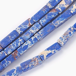 Cornflower Blue Synthetic Imperial Jasper Bead Strands, Dyed, Cuboid, Cornflower Blue, 12~13.5x4~4.5mm, Hole: 0.8mm, about 29pcs/strand, 14.96 inch~15.19 inch(38~38.6cm)