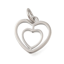 Платина Подвески в форме сердца из латуни, с прыжковых колец, без свинца и без кадмия, долговечный, платина, 12.5x12x1.5 мм, отверстие : 3.5 мм