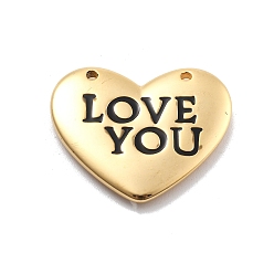 Черный 304 нержавеющей стальной эмали подвески, вакуумное покрытие pvd, реальный 18 k позолоченный, сердце со словом люблю тебя очарование, чёрные, 19.5x23x3 мм, отверстие : 1.2 мм
