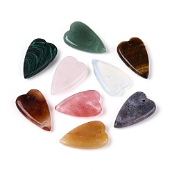 Смешанные камни Природные и синтетические смешанные подвески драгоценных камней, сердце прелести, смешанные окрашенные и неокрашенные, 29~30x18x6~7 мм, отверстие : 1.2~1.4 мм