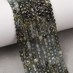 Green Gradient Natural Tourmaline Beads Strands, Flat Round, Faceted, Green, 3.5~4x2.5mm, about 100~105pcs/strand, 15.55''~15.75''(39.5~40cm)