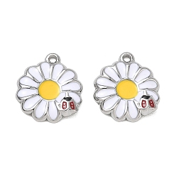White 304 Stainless Steel Enamel Pendants, Flower with Ladybug Charms, Ion Plating(IP), Golden, White, 18.5x16x2.5mm, Hole: 1.6mm