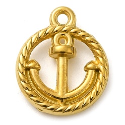 Настоящее золото 18K Ионное покрытие (ip) 304 подвески из нержавеющей стали, плоский круглый с подвеской в виде якоря, реальный 18 k позолоченный, 19x15.5x4.5 мм, отверстие : 2 мм