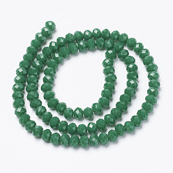 Green Opaque Solid Color Glass Beads Strands, Faceted, Rondelle, Green, 8x6mm, Hole: 1mm, about 72pcs/strand, 16.14 inch(41cm)