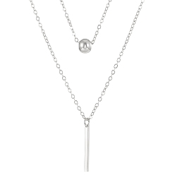Platinum Alloy Double Layered Necklaces, with Round Ball Pendant, Platinum, 16.54 inch(42cm)