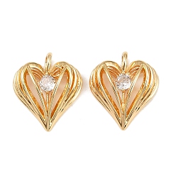 Настоящее золото 18K Латунные микро проложить кубического циркония подвески, без кадмия, без никеля и без свинца, сердце прелести, реальный 18 k позолоченный, 18x15.5x5.5 мм, отверстие : 2 мм