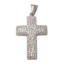 Нержавеющая Сталь Цвет 304 подвески из нержавеющей стали, со стразами, крест очарование, цвет нержавеющей стали, 46x29x4.5 мм, отверстие : 9x4 мм