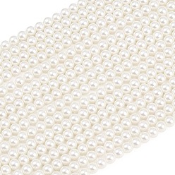 Белый Круглые бусины из экологически чистого окрашенного стекла с жемчугом, класс А, хлопковый шнур , белые, 6 мм, отверстие : 0.7~1.1 мм, около 72 шт / нитка, 15 дюйм