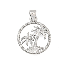 Платина Латунные микро проложить кубического циркония подвески, кокосовая пальма, без кадмия и без свинца, стойки покрытие, долговечный, платина, 20x17x3 мм, отверстие : 3.5 мм