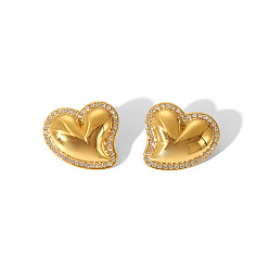 Золотой Сердце 304 нержавеющей стали серьги, со стразами, золотые, 32.4x32.4 мм