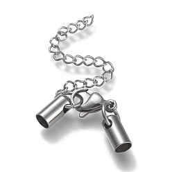 Нержавеющая Сталь Цвет Устойчив к потускнению 304 удлинитель цепи из нержавеющей стали, с концами шнура и защелками лобстера, цвет нержавеющей стали, удлинитель цепи: 53 мм, застежки: 12.5x8.5x3.5 мм, мозг заканчивается: 9.5x4.5 мм, 4.5 мм внутренним диаметром