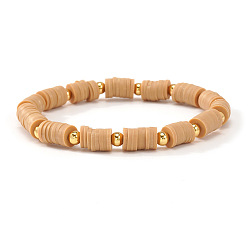 Цвет Древесины Эластичные браслеты из сплава и смоляных бусин для женщин, плоско-круглые, деревесиные, 6.89 дюйм (17.5 см)